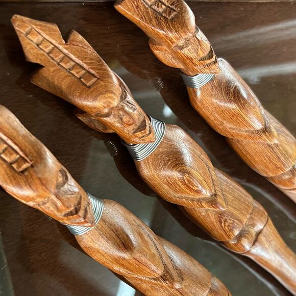 Vintage Hand Carved African Tribal Knife Fork Spoon Serving Utensils - Picture 15 of 15